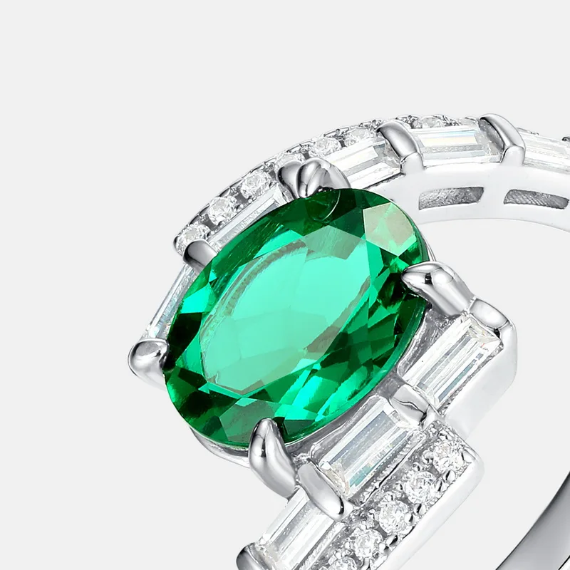 Panyu Custom Retro Oval Emerald Ring Lab-Created Gemstone  925 Sterling Silver Setting