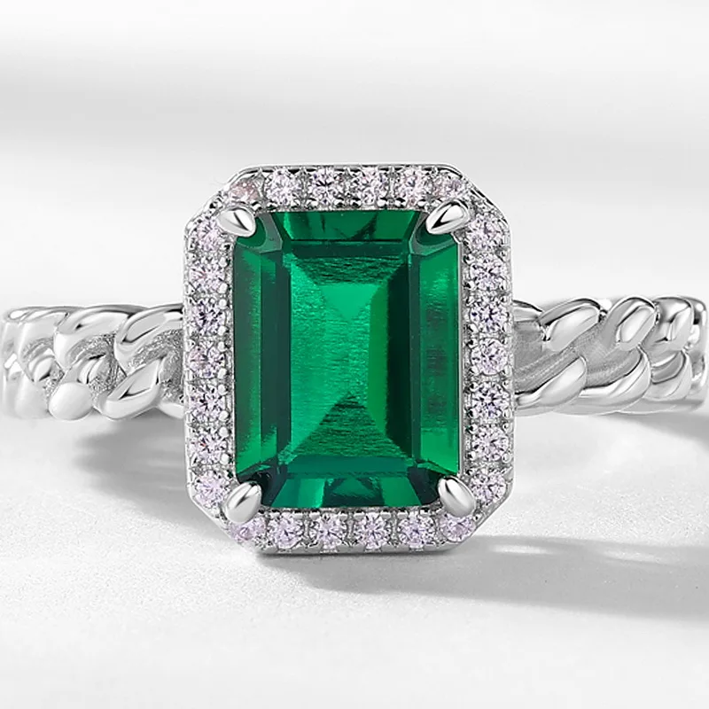 Panyu High End Jewelry Customization Synthetic Emerald Ring Made Solid 925 Sterling Silver