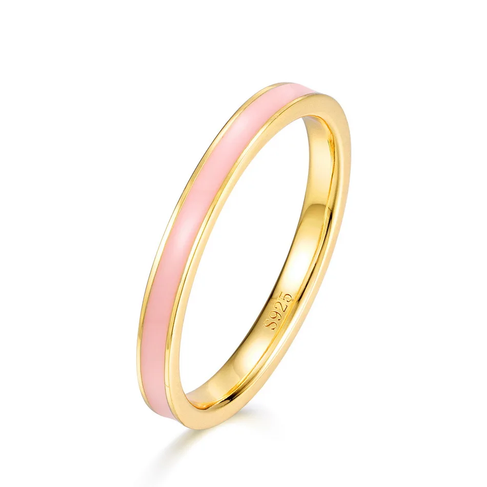 JewelyKing S925 Silver Classic Gold Plated Violet Blue Full Enamel Stacking Band Ring JKRS0273