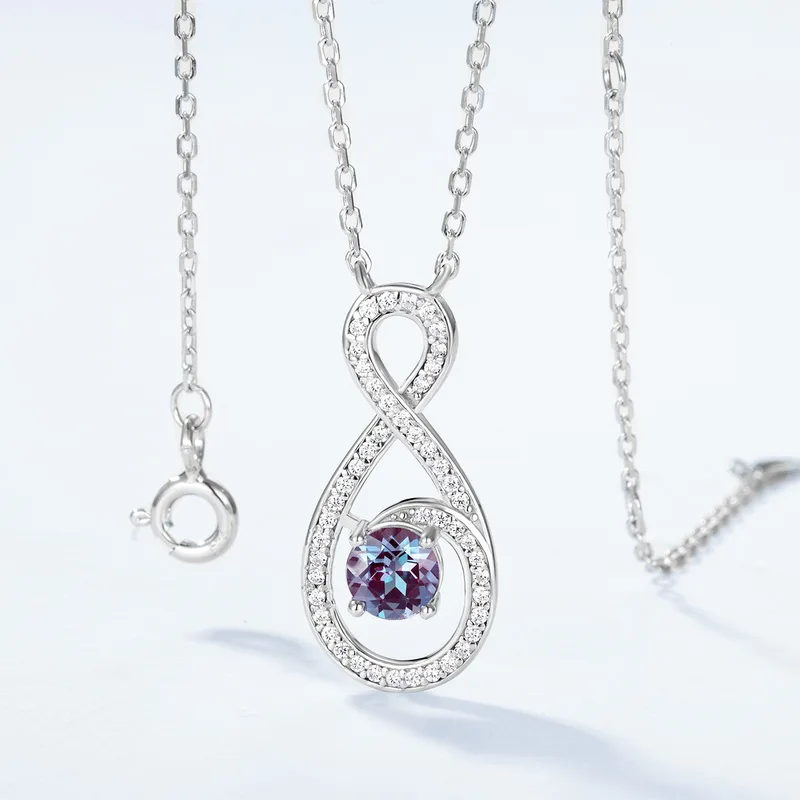 JewelyKing S925 Sterling Silver Alexandrite Necklace Vermeil Infinite Symbol Light Luxury Clavicle Chain JKNS0015