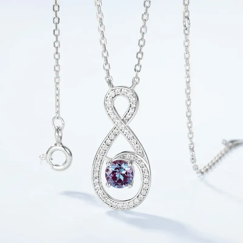 JewelyKing S925 Sterling Silver Alexandrite Necklace Vermeil Infinite Symbol Light Luxury Clavicle Chain JKNS0015