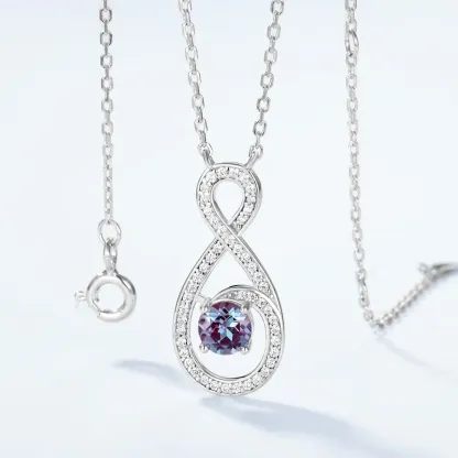 JewelyKing S925 Sterling Silver Alexandrite Necklace Vermeil Infinite Symbol Light Luxury Clavicle Chain JKNS0015