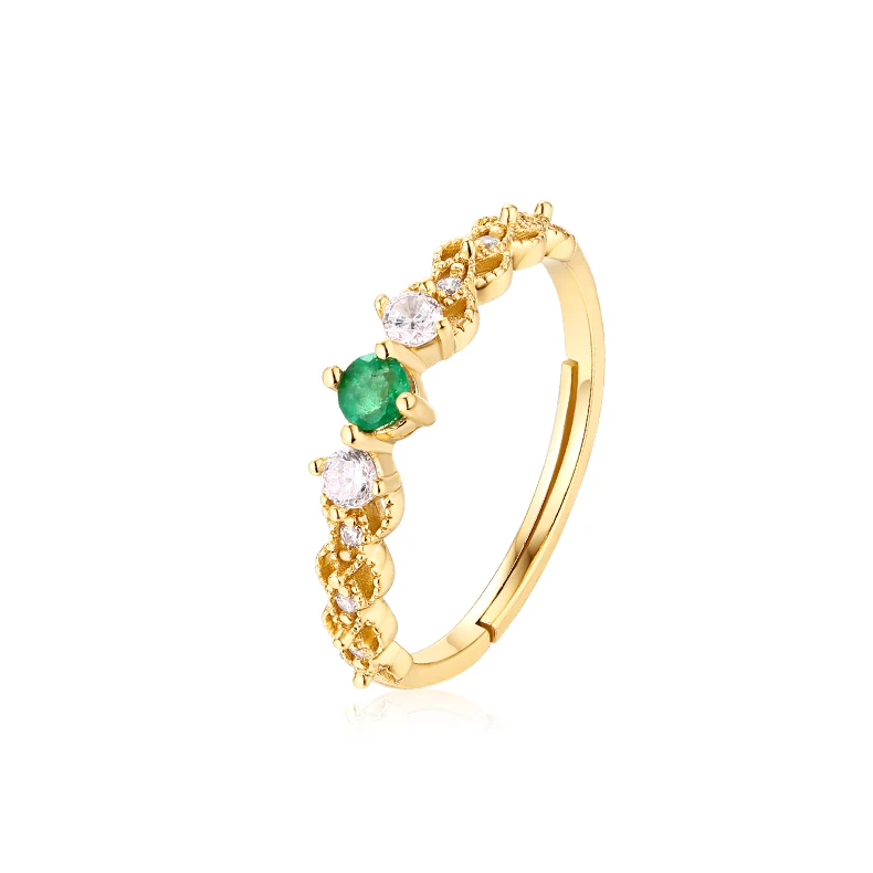 Fashion Design Emerald Gold Plated Ring Wedding Engagement Adjustable Ring for Women