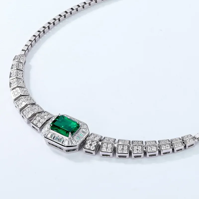 JewelyKing S925 Sterling Silver 20CT Pretty Cultivate Emeralds Bright Necklace JKNS0178
