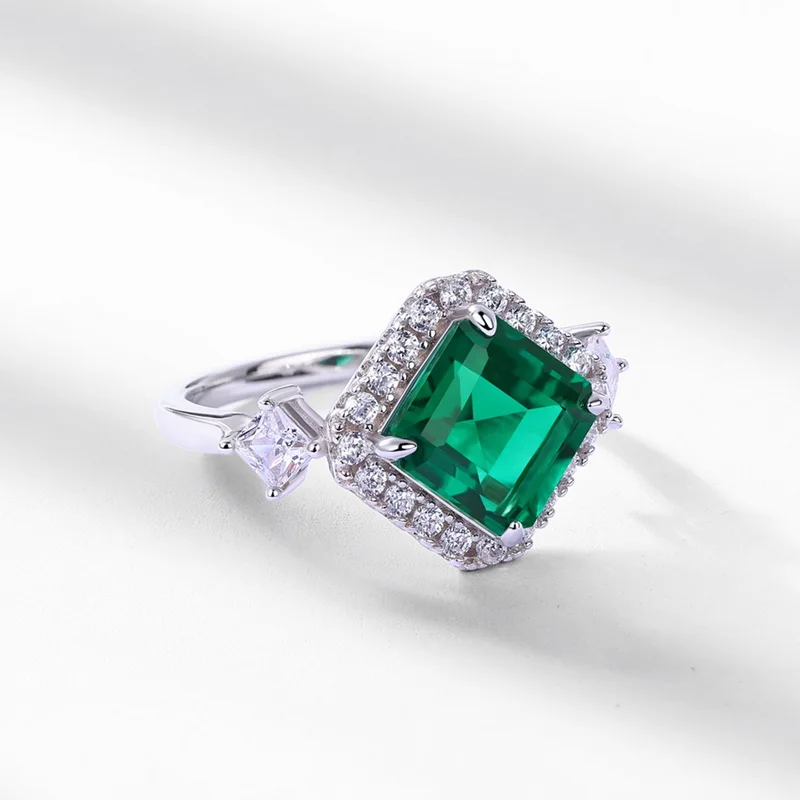 Panyu Custom Synthetic Lab Emerald Ring Women S925 Full Colored Diamonds Retro Finger Ring