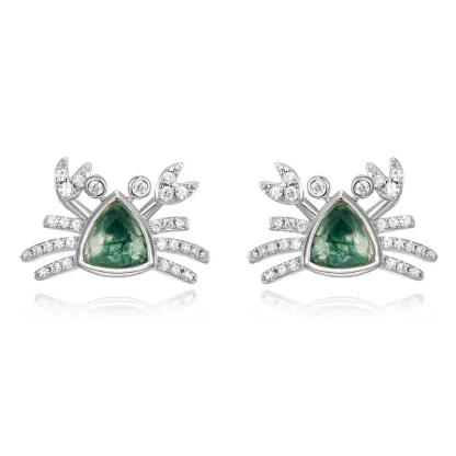 Jewelyking S925 Silver Natural Moss Agate Pave Daily Wear Stud Earrings JKES0103