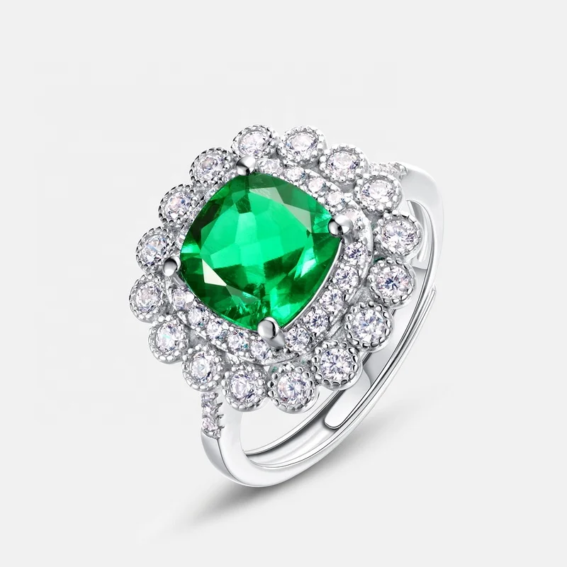 Trendy Sterling Silver Cubic Zirconia Eternity Ring Luxury Elegant Green Emeralds Lab Created Gemstone Rings