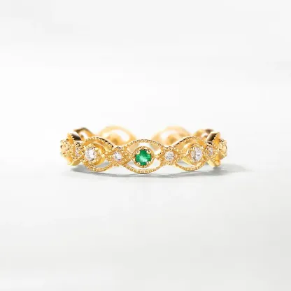 Hot Sale Fashion Trendy Opening Rings Green Emerald Natural Gemstone Ring 14K Gold Plating Jewelry With White Zircon
