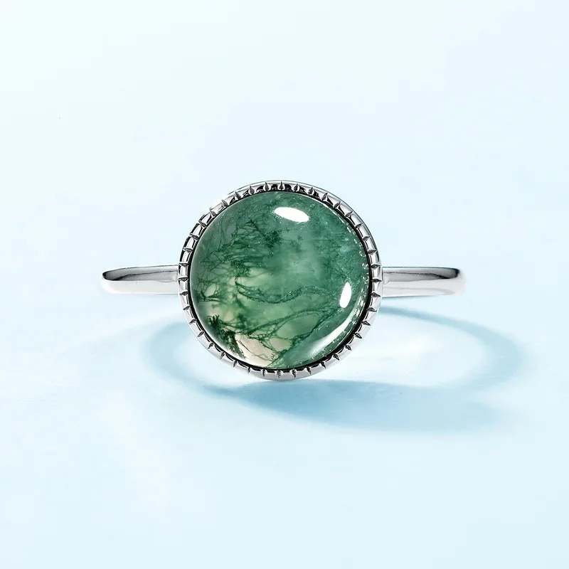 Jewelyking S925 Plated Bands Engagement Agate Moss Green Rings JKRS0122