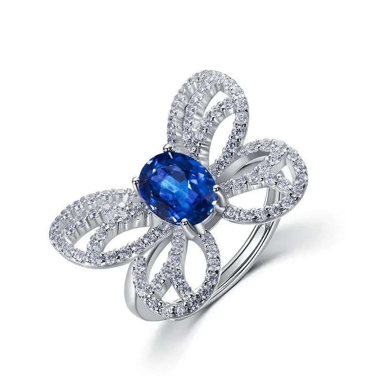 Panyu Custom Luxury Butterfly Design Lab Grown Emerald Ring 925 Sterling Silver Gemstone Jewelry
