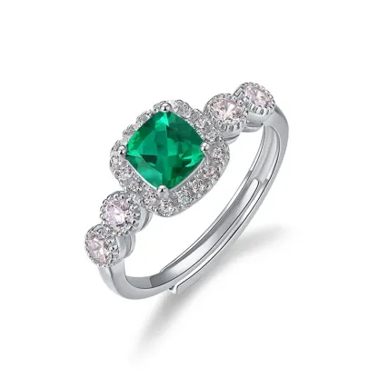 Retro Light Luxury Lab Grown Emerald Ring S925 Silver Inlaid Cultivated Colored Gemstone Ring Custom Wholesale