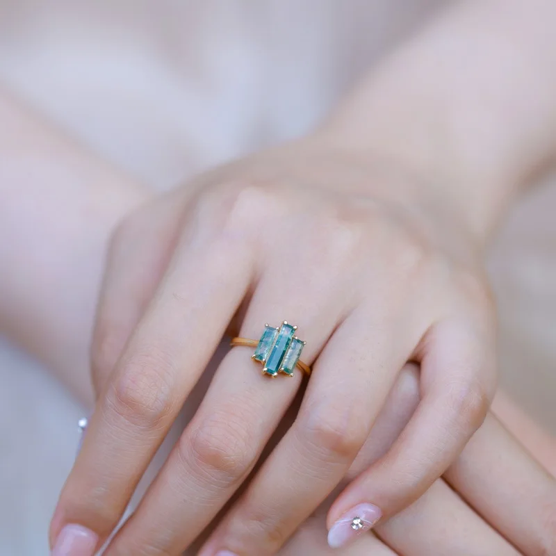 JewelyKing S925 Sterling Silver Gold Moss Agate Ring  JKRS0137