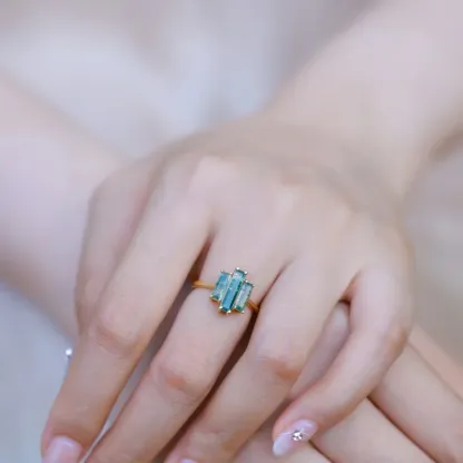 JewelyKing S925 Sterling Silver Gold Moss Agate Ring  JKRS0137