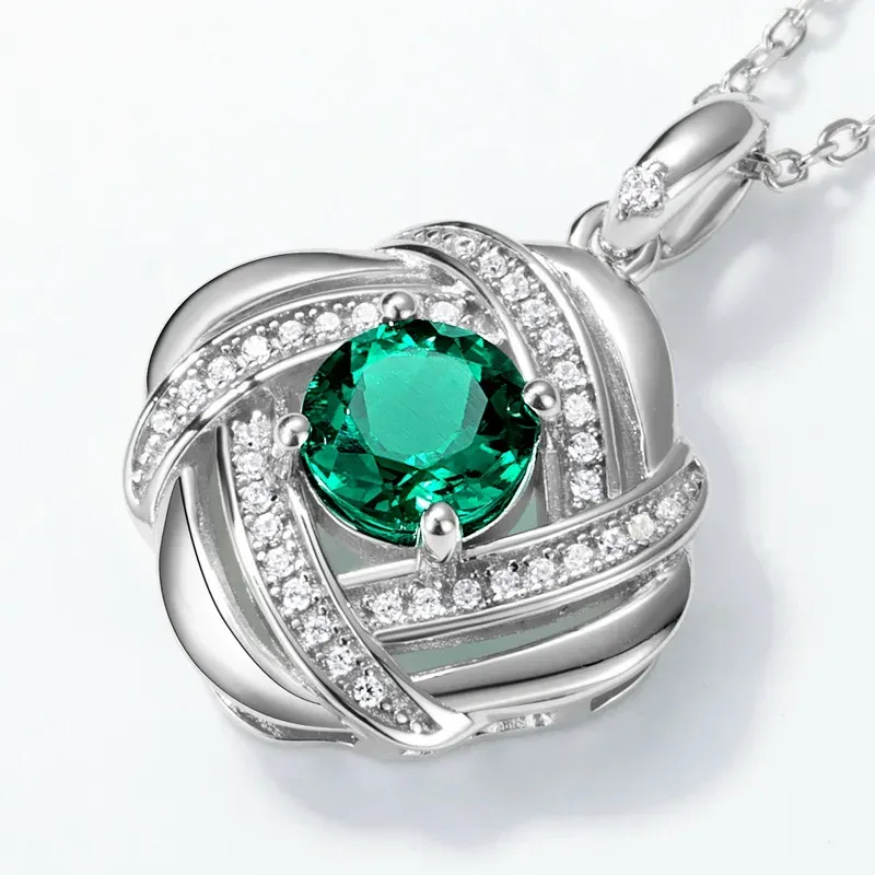 JewelyKing S925 Sterling Silver Retro High End Lab Emerald Necklace JKNS0022