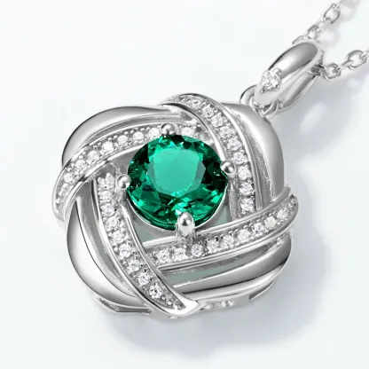 JewelyKing S925 Sterling Silver Retro High End Lab Emerald Necklace JKNS0022
