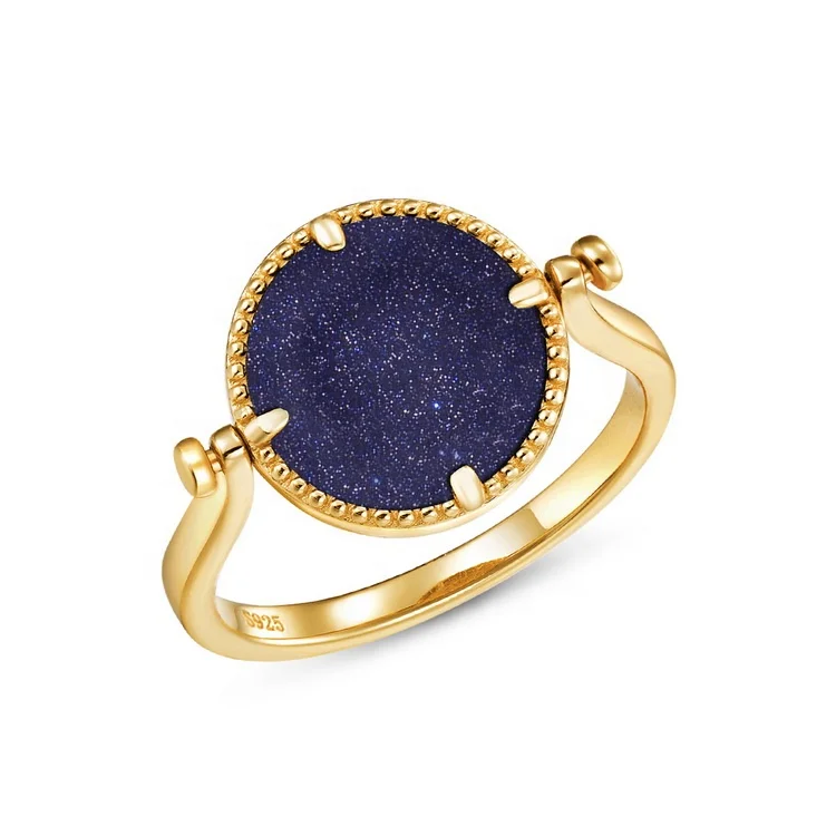 JewelyKing Natural Gemstone Solitaire Temperament Double Sided Rotatable Kyanite Elegant Finger Ring JKRS0288