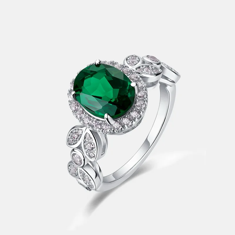 Custom Wholesale Women Wedding Set Rings for Fresh Round Artificial Lab Emerald Leaf Design CZ Set Rings Women