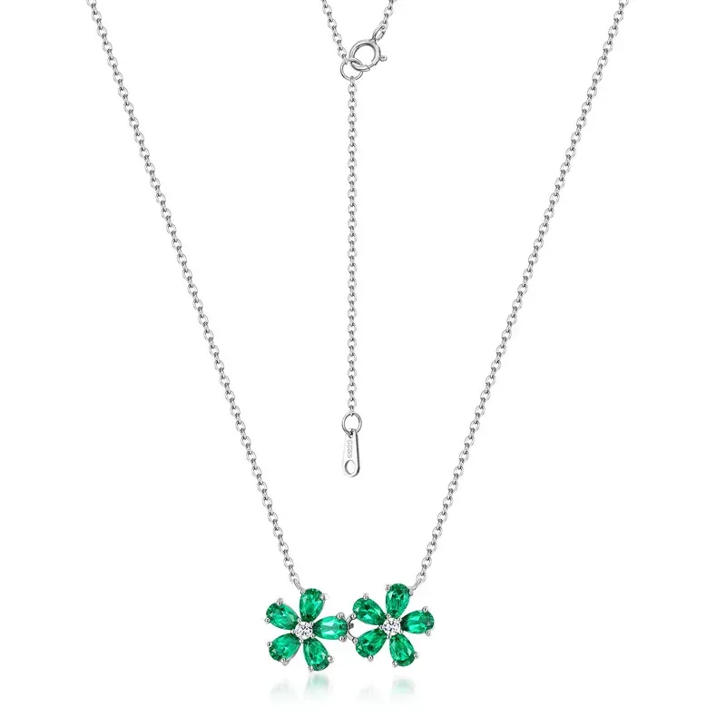 2026 Trendy 925 Sterling Silver Emerald High Carbon Diamond Flower Bracelet Necklace for Women Sparkling Party Fine Jewelry