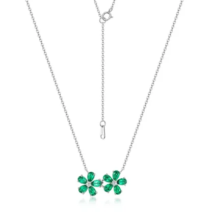 2026 Trendy 925 Sterling Silver Emerald High Carbon Diamond Flower Bracelet Necklace for Women Sparkling Party Fine Jewelry