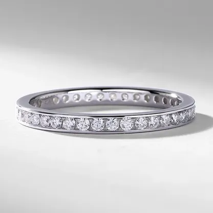 JewelyKing S925 Sterling Silver Moissanite Stackable Full Eternity Channel Set Pave Band Wedding Ring JKRS0016