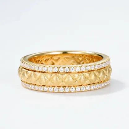 Jewelyking S925 Sterling Silver 14K Gold Plated Sandblasted Zircon Inlay Geometric Hollow Band Ring JKRS0114