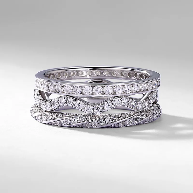 JewelyKing S925 Sterling Silver Moissanite Stackable Full Eternity Channel Set Pave Band Wedding Ring JKRS0016