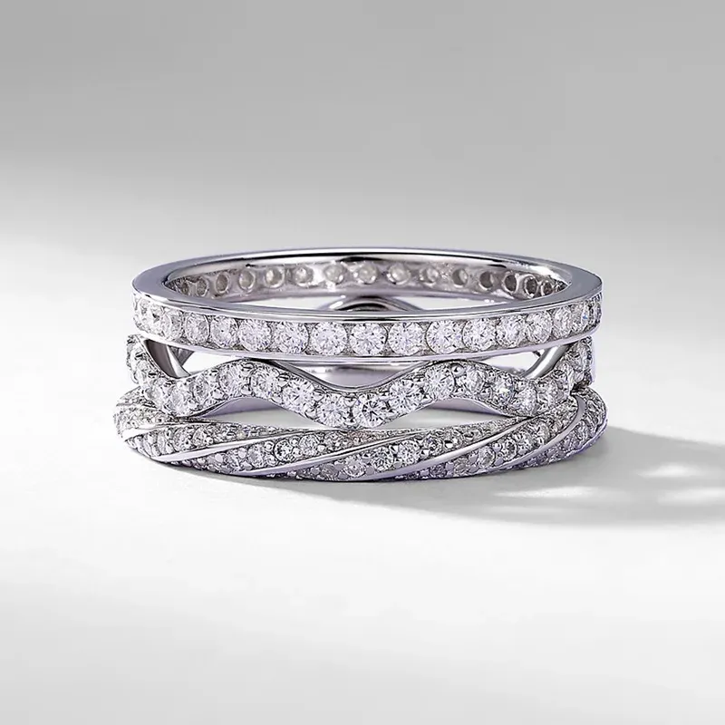 JewelyKing S925 Sterling Silver Moissanite Stackable Full Eternity Channel Set Pave Band Wedding Ring JKRS0016
