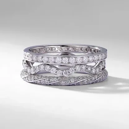 JewelyKing S925 Sterling Silver Moissanite Stackable Full Eternity Channel Set Pave Band Wedding Ring JKRS0016
