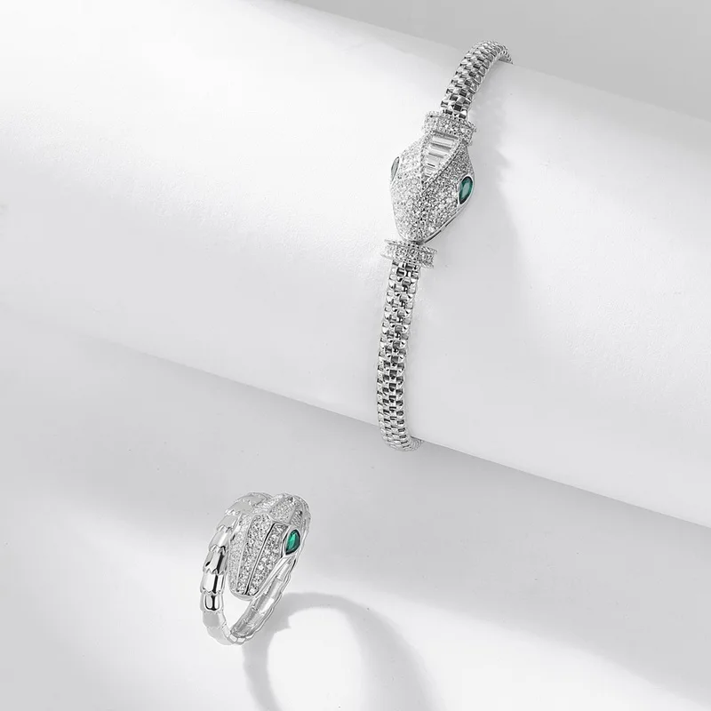 JewelyKing Rhodium Plated White Gold Open Snake Pattern Bracelet JKBS0045