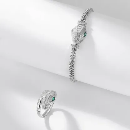 JewelyKing Rhodium Plated White Gold Open Snake Pattern Bracelet JKBS0045
