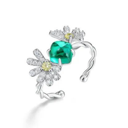 Costume Jewelry Emerald Lab Created Gemstones 5*7mm Wedding Silver Rings for Women