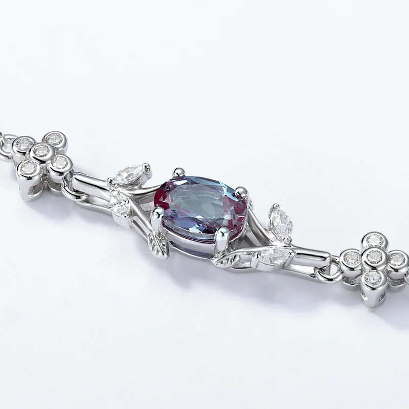 JewelyKing Lab Grown Alexandrite Sterling Silver Bracelet Dainty Women Jewelry JKBS0001