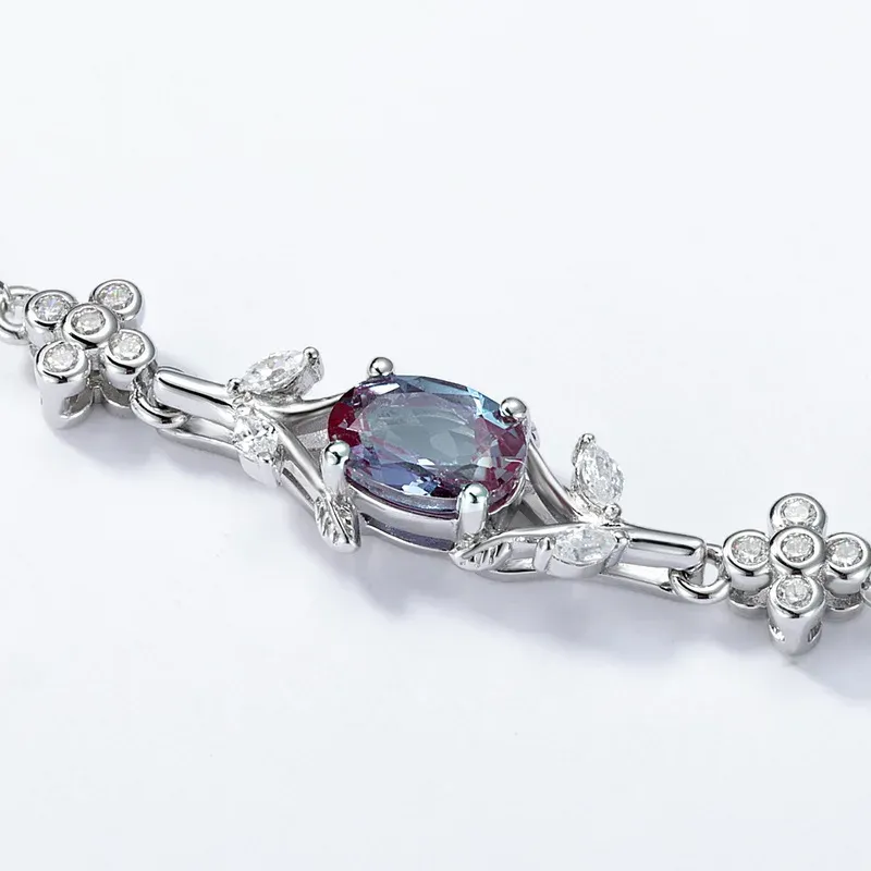 JewelyKing Lab Grown Alexandrite Sterling Silver Bracelet Dainty Women Jewelry JKBS0001