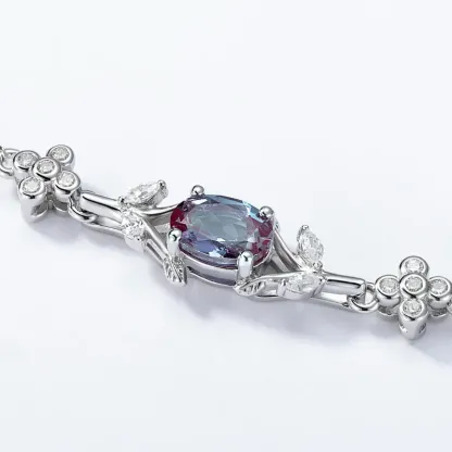 JewelyKing Lab Grown Alexandrite Sterling Silver Bracelet Dainty Women Jewelry JKBS0001