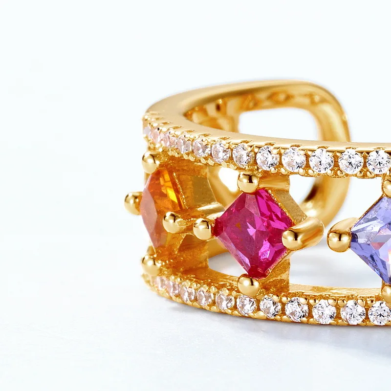 S925 Sterling Silver Colored Zircon Open Ring Fashionable Women All-match Charming Luxury Jewelry Gift Factory Wholesale