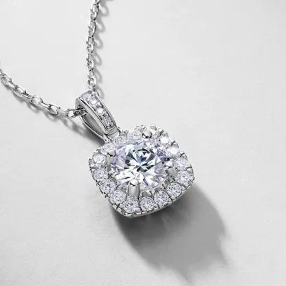 JewelyKing S925 Sterling Silver Square Lab Grown Diamond Necklace