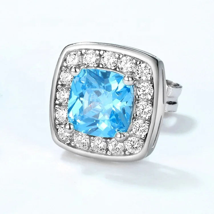 JewelyKing Shining Luxurious Square Sea Blue Zircon Stud Cubic Zirconia Earring JKES0132