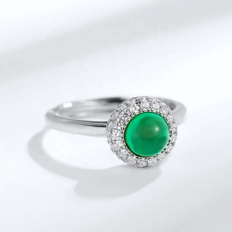 Fine Jewelry Simple Round Shape Gemstone Ring Adjustable 925 Sterling Silver Dainty Delicate Lab Grown Emerald Rings