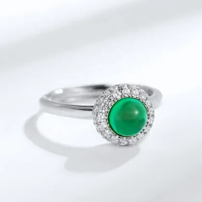 Fine Jewelry Simple Round Shape Gemstone Ring Adjustable 925 Sterling Silver Dainty Delicate Lab Grown Emerald Rings