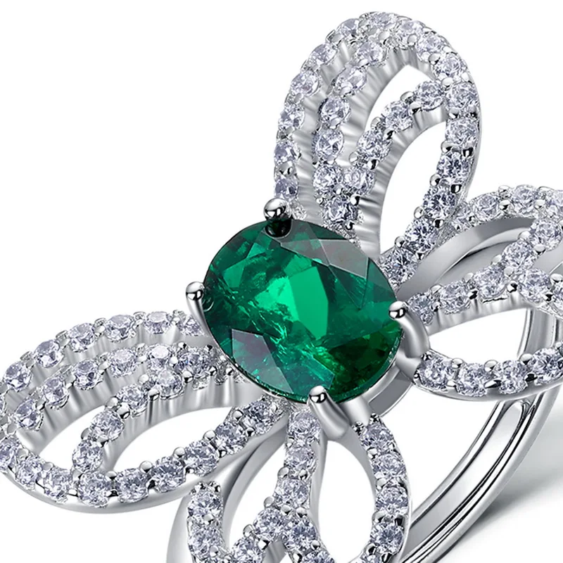 Panyu Custom Luxury Butterfly Design Lab Grown Emerald Ring 925 Sterling Silver Gemstone Jewelry