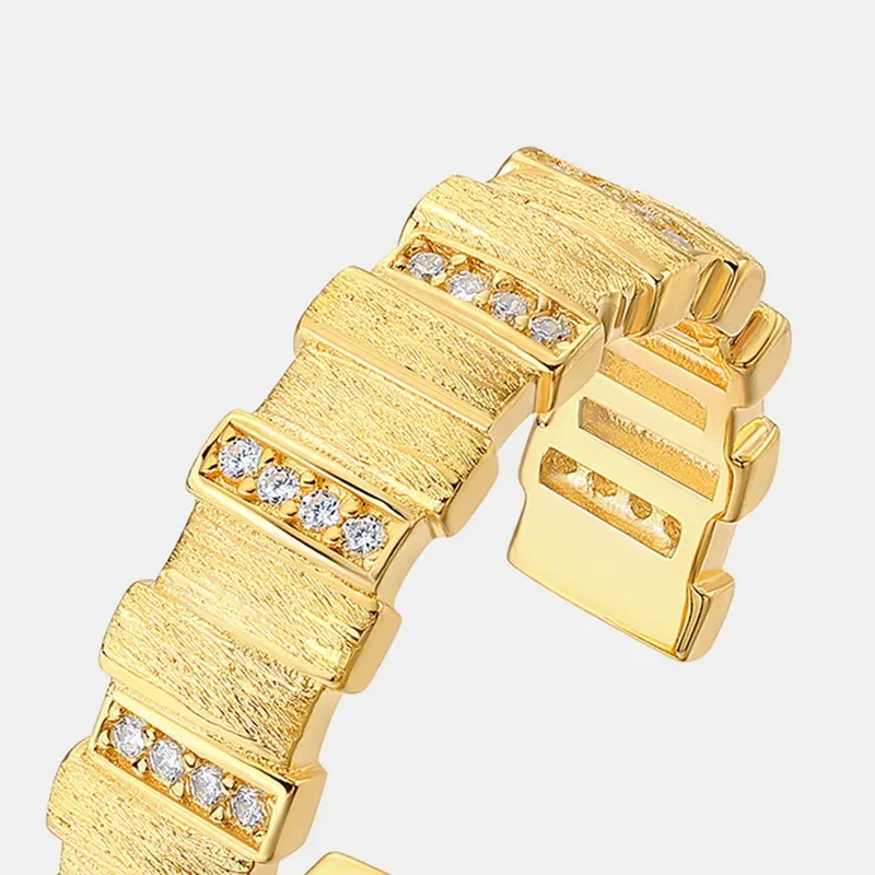 Jewelyking Italian Brushed Craft Ring S925 Sterling Silver 14K Gold Plated Light Luxury Retro Style High End Jewelry JKRS0102