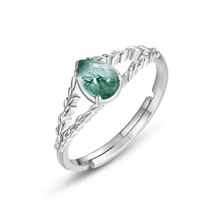 JewelyKing S925 Sterling Silver Silver Moss Agate Ring JKRS0139