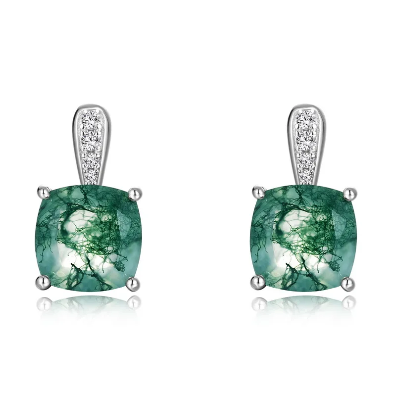 JewelyKing S925 Sterling Silver Green Moss Agate Dangle Earrings JKES0008