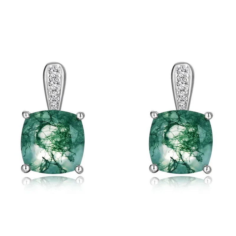 JewelyKing S925 Sterling Silver Green Moss Agate Dangle Earrings JKES0008