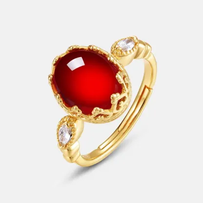 JewelyKing S925 Sterling Silver Red Garnet Gold Plated Zirconia Ring JKRS0287