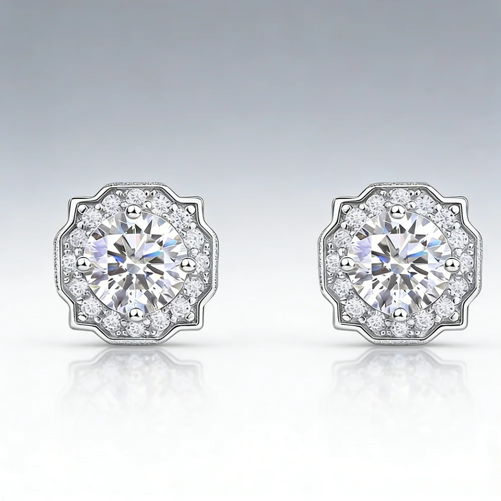 Classic Luxury 0.5CT Lab Diamond Earrings S925 Silver Rhodium Plated Brilliant Cut Prong Set Round Style Studs