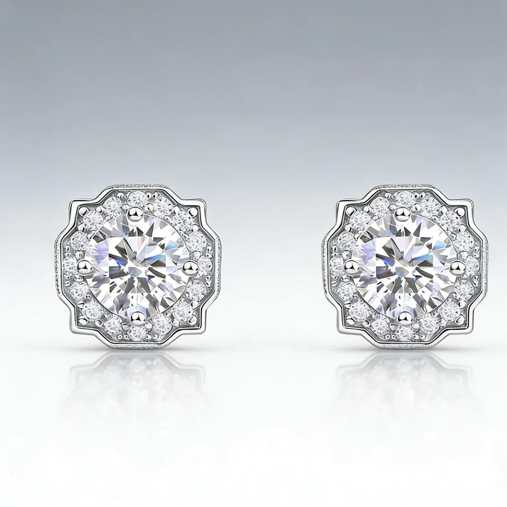 Classic Luxury 0.5CT Lab Diamond Earrings S925 Silver Rhodium Plated Brilliant Cut Prong Set Round Style Studs