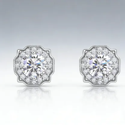 Classic Luxury 0.5CT Lab Diamond Earrings S925 Silver Rhodium Plated Brilliant Cut Prong Set Round Style Studs