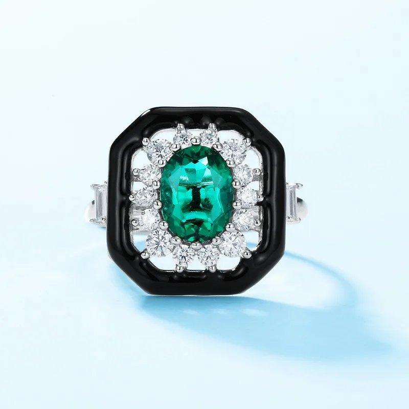 Costume Jewelry Emerald 18k White Gold Ring Emerald Black Onyx Gemstone Ring Wedding Silver Rings for Women