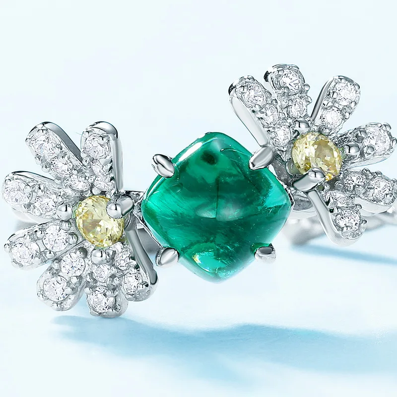 Costume Jewelry Emerald Lab Created Gemstones 5*7mm Wedding Silver Rings for Women